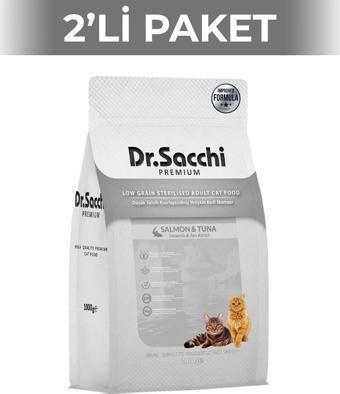 Dr.Sacchi Premium Düşük Tahıllı Somonlu ve Ton Balıklı Kısırlaştırılmış Kedi Maması 1 kg 2 Adet