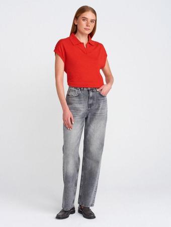 Dilvin Kadın Kar Yıkama Denim Antrasit Mom Jeans Pantolon - 71772 