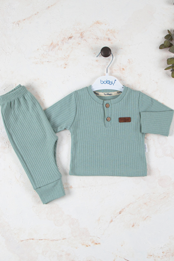 3-18 Ay Çizgili Kumaş 2'li Unisex Takımı Yeşil