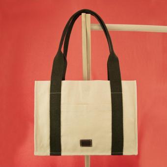 Miaju Krem&Yeşil Tote Bag, Ön Ve İç Cep Detaylı, 25X35 Cm, Kadın Günlük Kol Ve Omuz Çantası