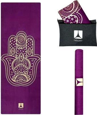 Rebuwo Seyahat Yoga Matı Katlanabilir Doğal Kauçuk Mat 1mm Desenli Koyu Mor