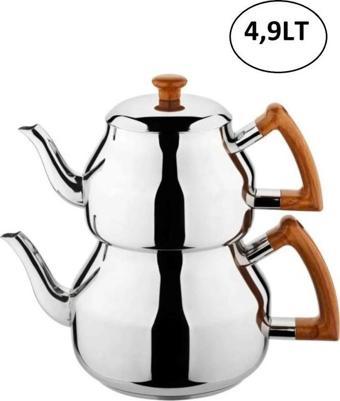 Özkent Marmaris Mega Boy Ahşap Kulp 4,9 Lt Paslanmaz Çelik Çaydanlık K318.03