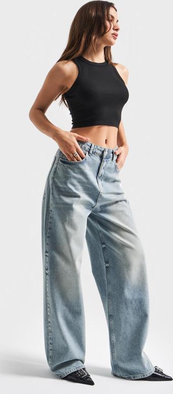Kadın T.Kot Rengi 4S5-75 Süper Baggy Fit İç Boy 83cm %100 Koton Denim Jean
