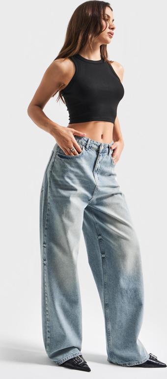 Kadın T.Kot Rengi 4S5-75 Süper Baggy Fit İç Boy 83cm %100 Koton Denim Jean