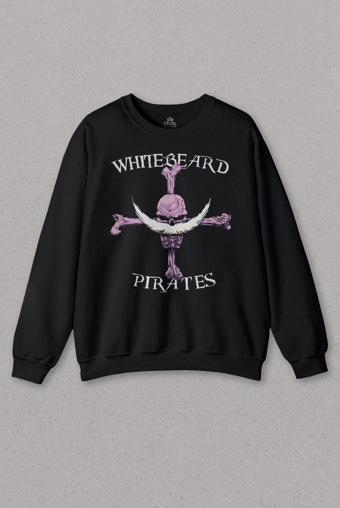 Siyah Sweatshirt Anime Whitebeard Amiral Prates One Piece Luffy Baskılı Unisex Sweat
