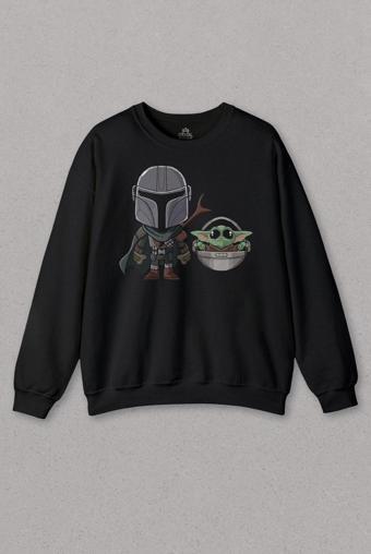 Unisex Sweatshirt Baby Yoda Mando Figür The Mandalorian Bebek Yoda Star Wars Baskılı Sweat