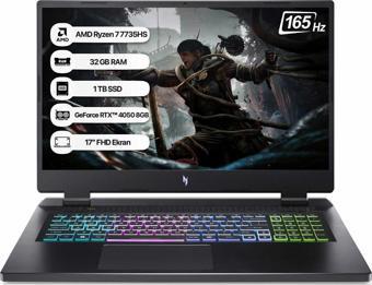 Acer Nitro 17 NH.QL1EY.003-32 Ryzen 7-7735HS 32GB 1TB SSD RTX4050-6GB 17.3"FHD 165Hz Linux Taşınabilir Bilgisayar