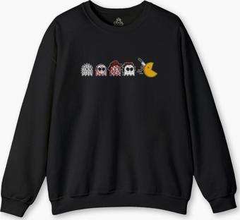 Siyah Sweatshirt Among Us Pacman Hallowen Korku Film Oyun Siyah Baskılı Sweat