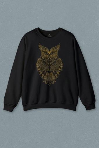 Owl Baykuş Silüeti.Calligraphy Çizim Baskılı Sweatshirt