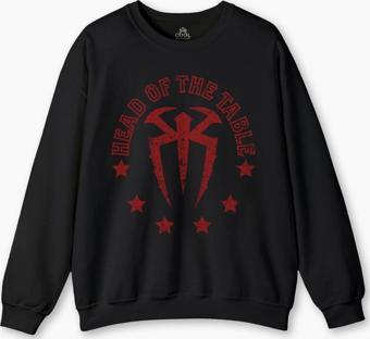 Siyah Unisex Sweatshirt Head Of The Table Roman Reigns Spor Gym Siyah Baskılı Sweat