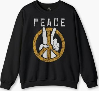 Peace Freedom Özgürlük Yazı Baskılı Siyah Unisex Sweat Baskılı Sweatshirt