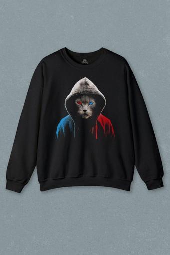 Cat Trabzon Kedisi Bordo Mavi Baskılı Sweatshirt