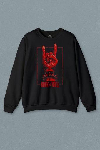 Rock'n Roll Music İşareti Baskılı Sweatshirt