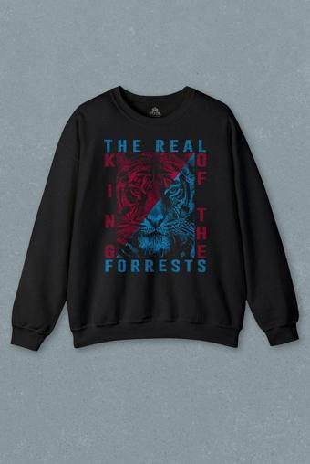 Vahşi Kaplan Trabzon Bordo Mavi Ormanların Gerçek kralı Baskılı Sweatshirt