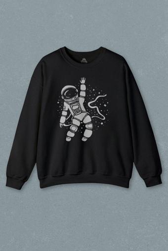 Uzayda El Sallayan Astronot Cosmos Baskılı Sweatshirt
