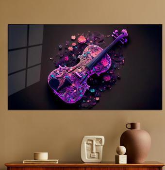 Veraart Müzik Temalı Pleksi Cam Tablo Çiçekli Keman
