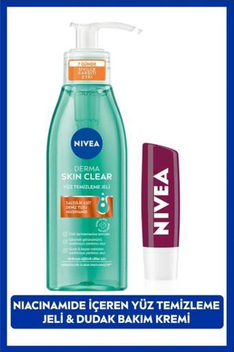 Derma Skin Sivilce Karşıtı Yüz Temizleme Jeli 150ml ve Nemlendirici Böğürtlen Dudak Bakım Kremi 4,8g