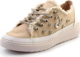 Valentina Bej Denim Kristal Taşlı Gümüş Bağcıklı Sneaker