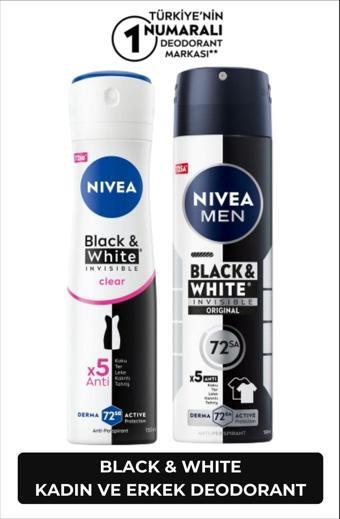 MEN Erkek Sprey Deodorant Black& White Invisible Original 150ml ve Kadın Sprey Deodorant 150ml