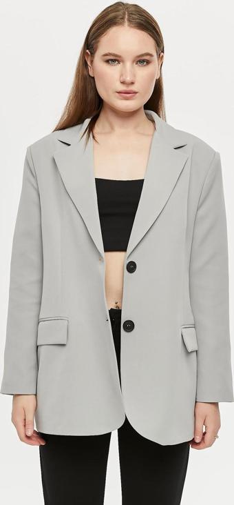 Gri Oversize Dokuma Blazer Ceket