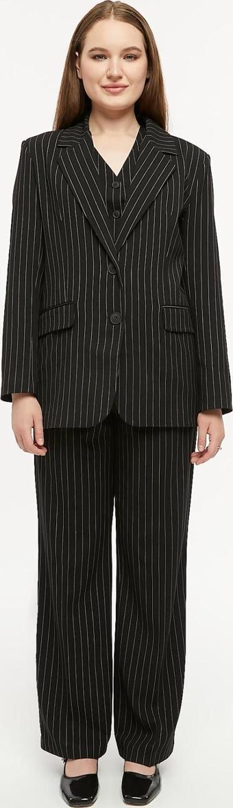 Kadın Regular Astarlı Dokuma Çizgili Blazer Ceket