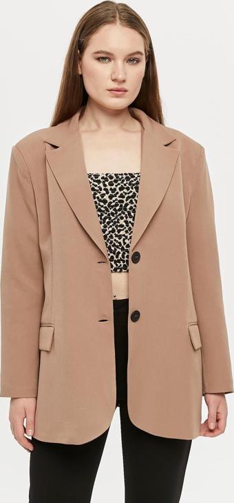 Kahverengi Oversize Dokuma Blazer Ceket
