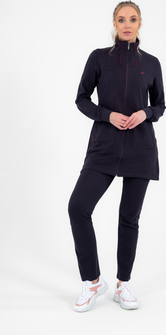 Escetic Koyu Gri Kadın Yazlık Dik Yaka Cepli Fermuarlı Spor Slimfit Tunik Eşofman Takımı 6760