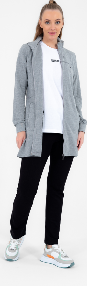 Escetic G2 Melanj Kadın Yazlık Dik Yaka Cepli Fermuarlı Spor Slimfit Tunik Eşofman Takımı 6760