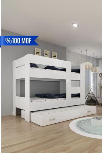 Herseycik Ninnimo Genç Beyaz Mdf 90X190 Yatak Uyumlu Yavrulu Ranza R20-1