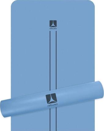 Çizgi Tasarımlı 5mm Ekstra Kaydırmaz Doğal Kauçuk Yoga Matı Pilates Mat Mavi