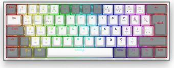 Redragon K616 Fizz PRO RGB Red Switch 2.4GHz Kablosuz Türkçe Mekanik Oyuncu Klavyesi Beyaz, Gri