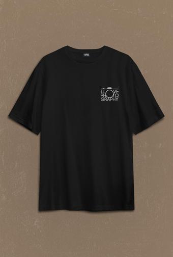 I Love Photography Fotoğrafçı Canon Nikon Sırt Ön Baskılı Oversize Tişört Unisex T-Shirt