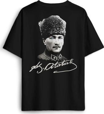 Atatürk Gazi Mustafa Kemal Kalpaklı Sırt Ön Baskılı Oversize Tişört Unisex T-Shirt