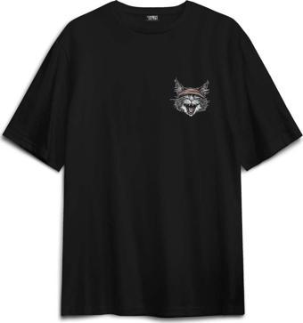 Drummer Cat Kedi Davulcu Müzik Music Drum Cute Baskılı Oversize T-shirt Siyah Unisex Tişört