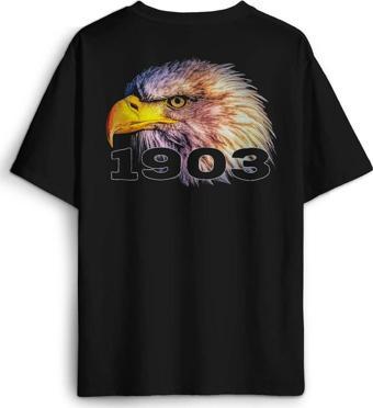 Siyah T-shirt Eagle Siyah Kara Kartal Kafası 1903 Yazı Baskılı Tişört Unisex T-shirt