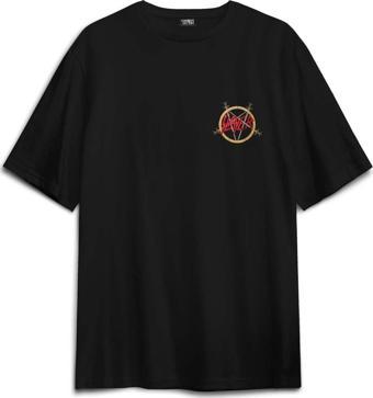 Slayer Metal Music Guitar Gitar Baskılı Oversize T-shirt Siyah Unisex Tişört