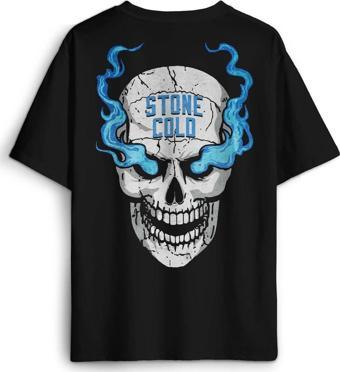 Siyah Tişört Stone Cold Wwe Fight Gym Spor Dövüş Kısa Kollu Baskılı Oversize T-shirt 