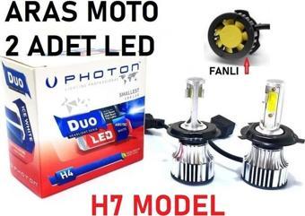 Aras Moto H7 Photon Fanlı Xenon Led Beyaz Ampül H7 12-24 V Duo Soğutucu Fanlı Model 2 Adet-