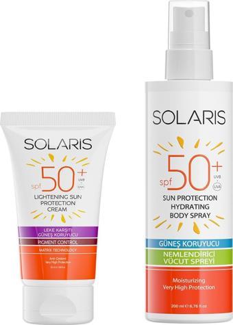 Solaris Leke Karşıtı Güneş Kremi SPF 50+ (50 ml) Ve Güneş Koruyucu Krem Sprey SPF 50+ Yüksek Koruma