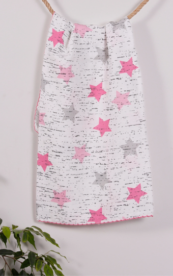 Pembe Yıldız 95*120 Müslin Bebek Battaniyesi