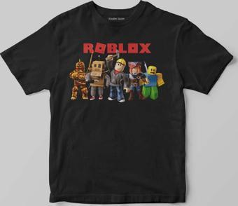 Unisex Siyah Roblox Oyun Dünyası Temalı Baskılı Çocuk Tişörtü