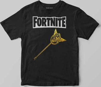 Unisex Siyah Fortnite Altın Asa Battle Royale Efsanevi Baskılı Çocuk Tişörtü