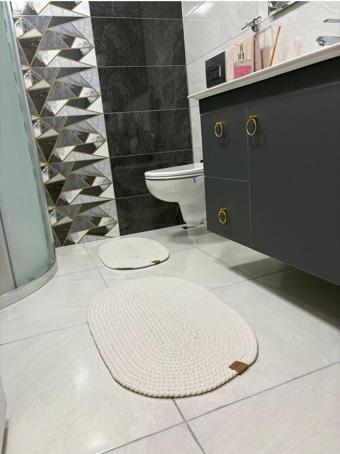 Yağlıoğlu Tekstil Küçük Boy Petek Hasır Pamuklu İkili Banyo Halısı