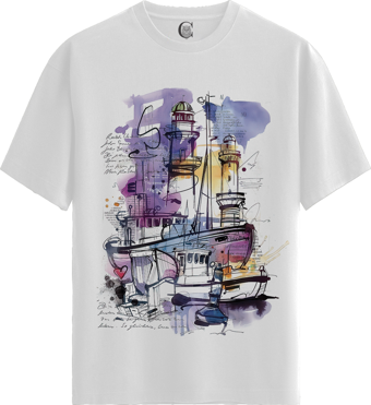 Abstract Harbor - %100 Pamuklu Kadın Beyaz Tişört - Premium Quality