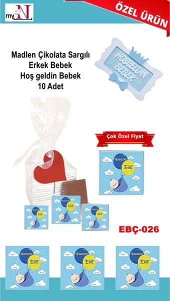 Flurose Madlen Çikolata Sargılı Erkek Bebek Hoş Geldin Bebek 10 Adet