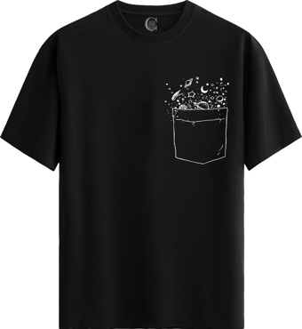 Galactic Pocket %100 Pamuklu Erkek Siyah Tişört - Premium Quality