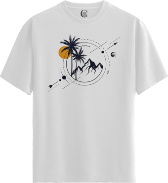 Geometric Tropical - %100 Pamuklu Erkek Beyaz Tişört - Premium Quality