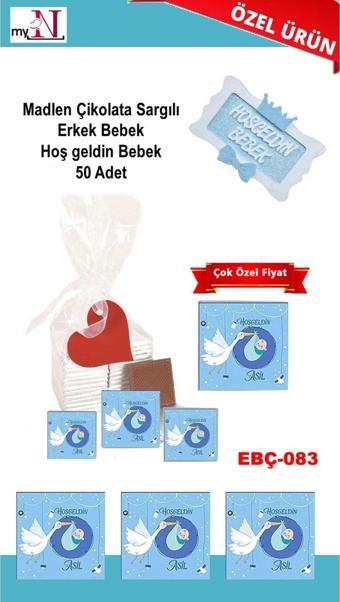 Flurose Madlen Çikolata Sargılı Erkek Bebek Hoş Geldin Bebek 50 Adet