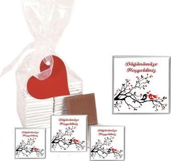 Agrand Madlen Çikolata Sargılı Düğünümüze Hoşgeldiniz Marka 70 Adet Jelatin Poşetli Kalpli Etiketli