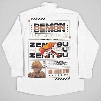 Demon Slayer Zenitsu Baskılı Unisex Anime Cepli Gömlek